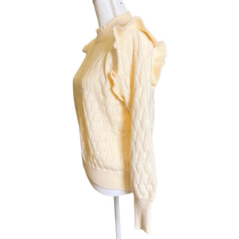 FRNCH Paris Cream Ruffle Shoulder Mock Neck Sweater Size S - Picture 3 of 8